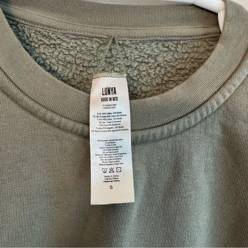 Lunya Shaded Olive Silksweats Midweight Reversible Pocket Sweatshirt Small - Picture 12 of 12